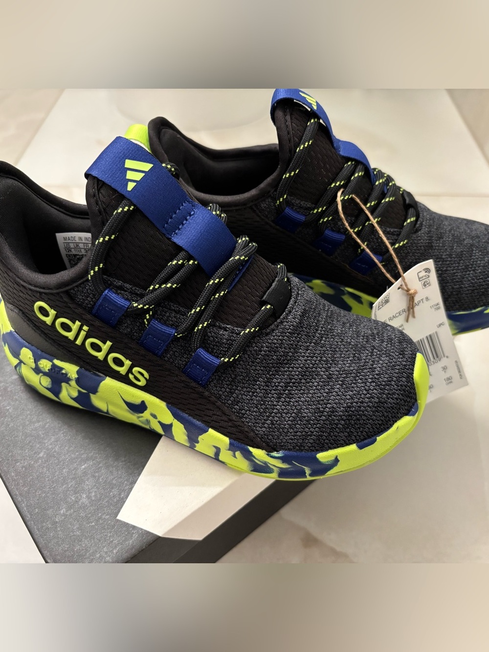 Adidas Kids' Black & Neon Green Athletic Shoes - LITE RACER ADAPT 8 - Size 12k